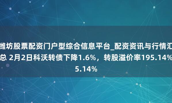潍坊股票配资门户型综合信息平台_配资资讯与行情汇总 2月2日科沃转债下降1.6%，转股溢价率195.14%