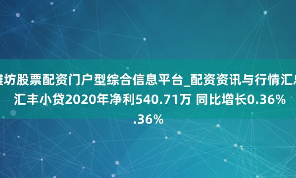潍坊股票配资门户型综合信息平台_配资资讯与行情汇总 汇丰小贷2020年净利540.71万 同比增长0.36%